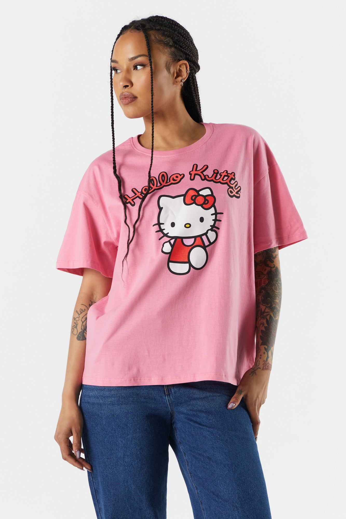 Pink Hello Kitty Graphic Boyfriend T-Shirt sold by Charlotte Russe