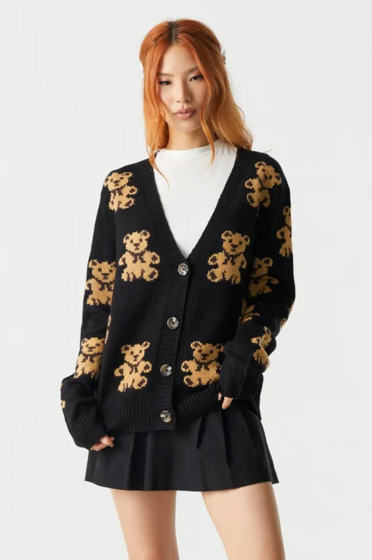 Teddy Bear Print Knit Cardigan sold by Charlotte Russe