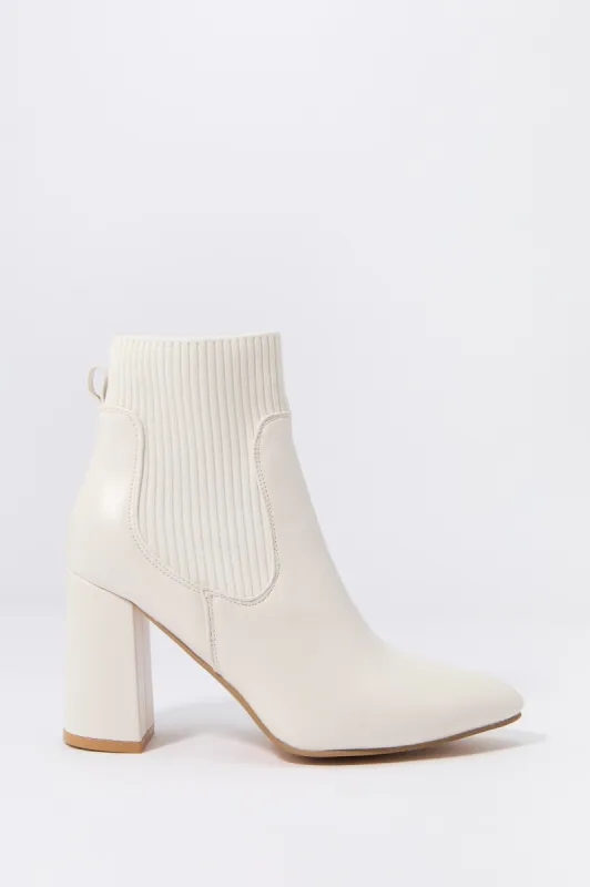 Faux Leather Ribbed Knit Heeled Boot sold by Charlotte Russe