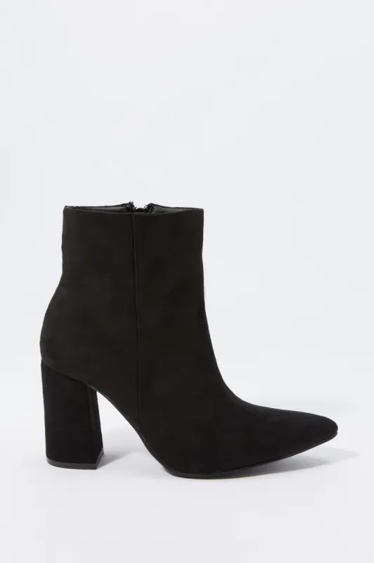 Faux-Suede Pointed Toe Block Heel Boot sold by Charlotte Russe