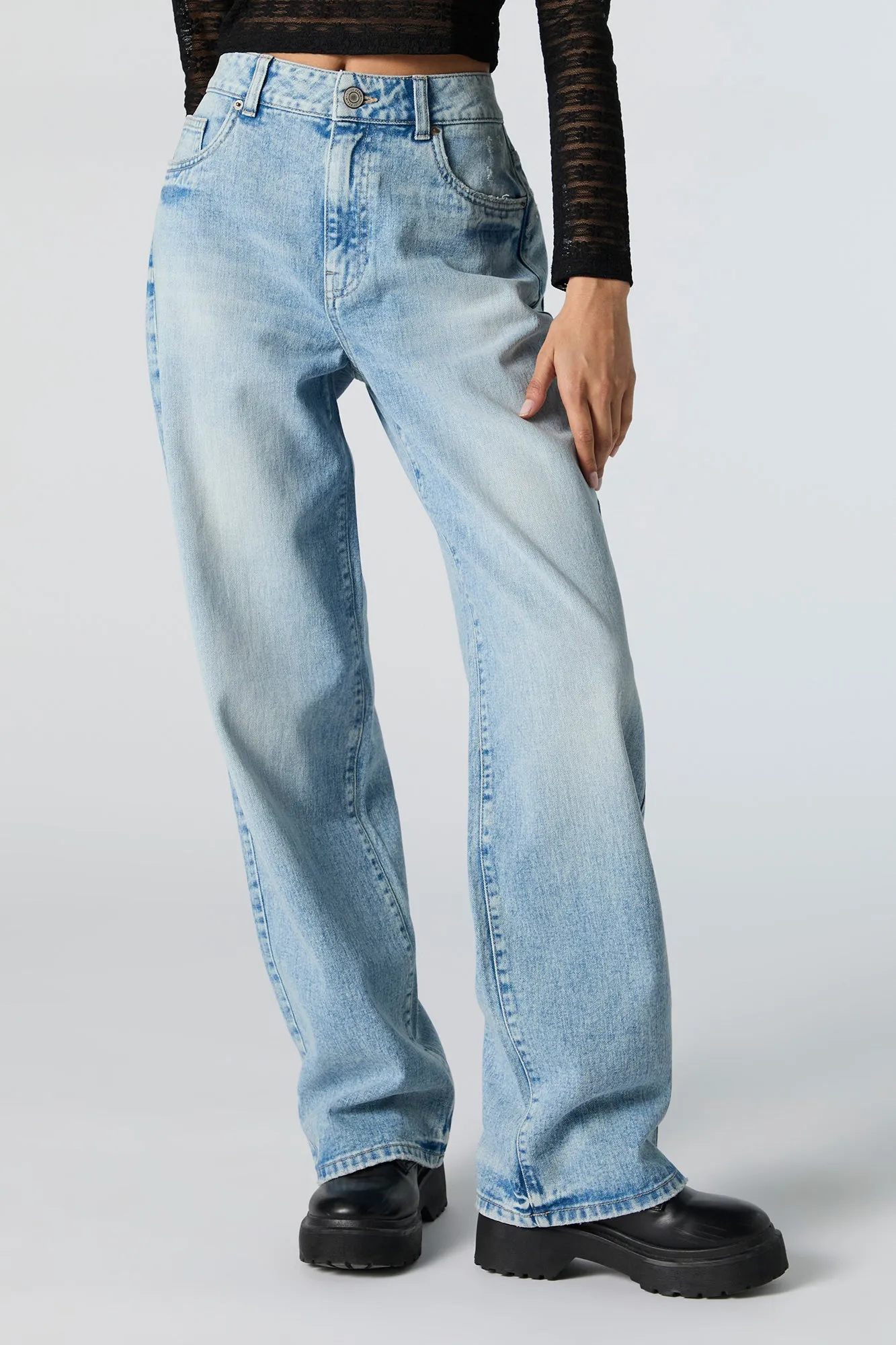 Medium Vintage Wash High Rise Wide Leg Jean sold by Charlotte Russe product image thumbnail 2