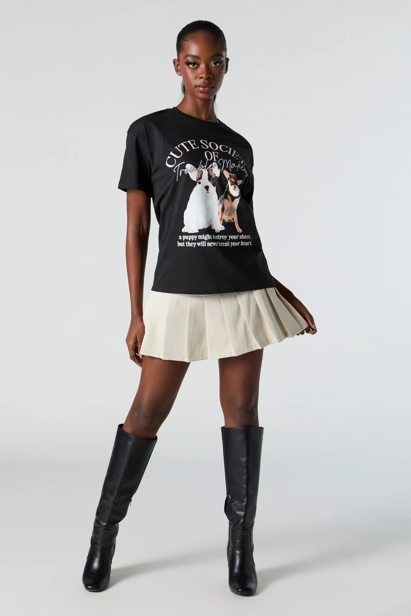 Puppy Trouble Makers Graphic Boyfriend T-Shirt sold by Charlotte Russe product image thumbnail 3