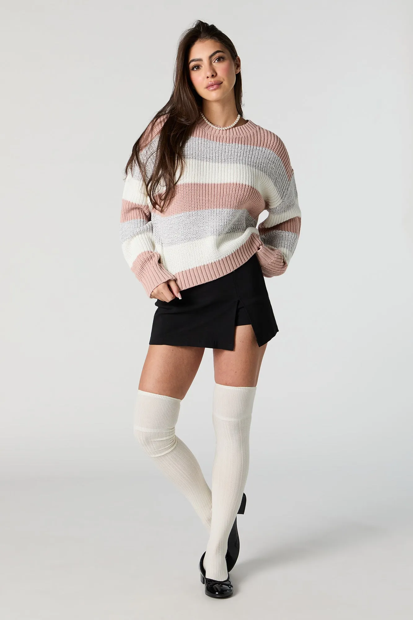 Wide Striped Ribbed Knit Sweater sold by Charlotte Russe product image thumbnail 3