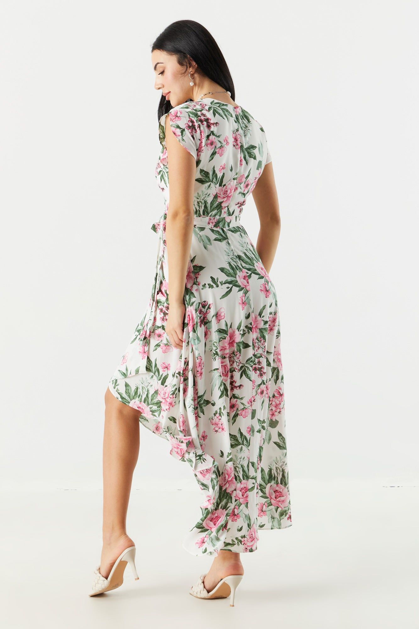 White Floral Surplice High-Low Wrap Dress sold by Charlotte Russe product image thumbnail 2