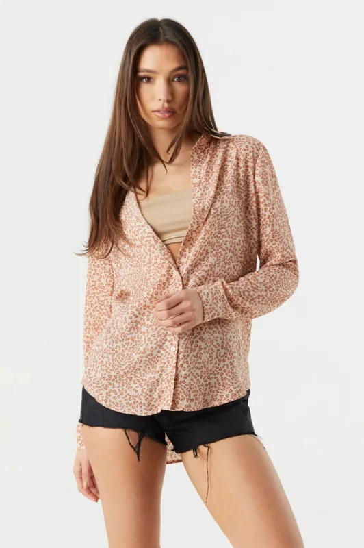 Cheetah Print Button-Up Long Sleeve Shirt sold by Charlotte Russe