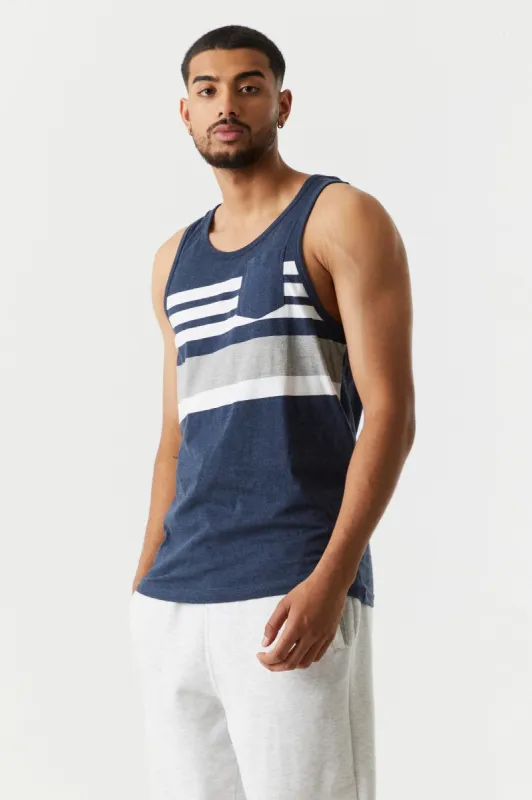 Half Stripe Print Contrast Pocket Tank sold by Charlotte Russe