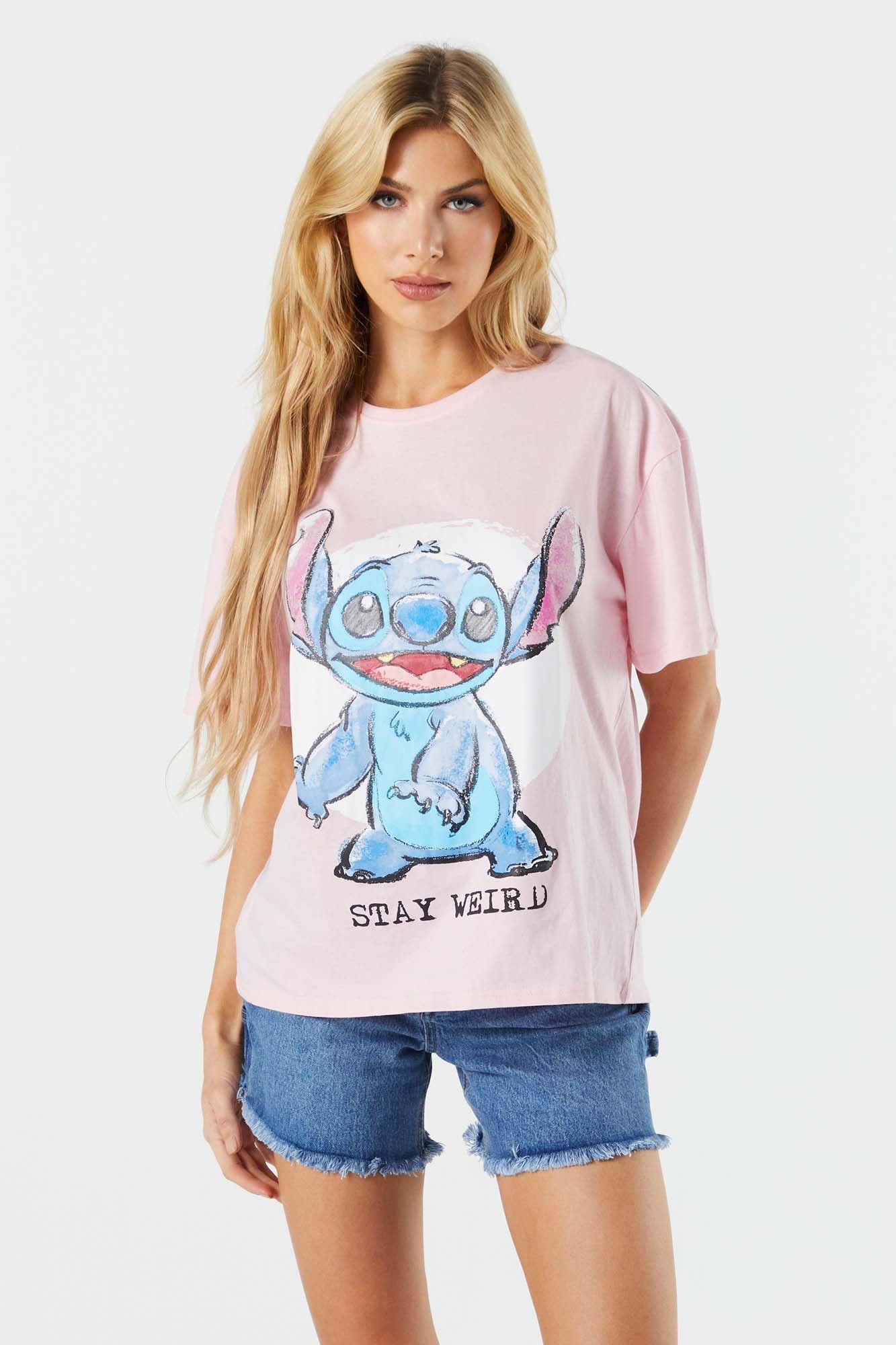 Pink Stitch Graphic Boyfriend T-Shirt sold by Charlotte Russe