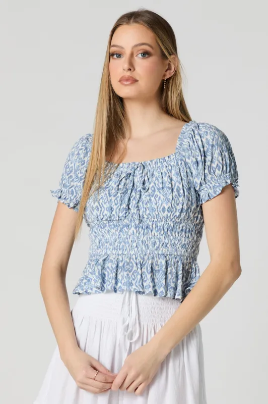 Printed Short Sleeve Milkmaid Top sold by Charlotte Russe