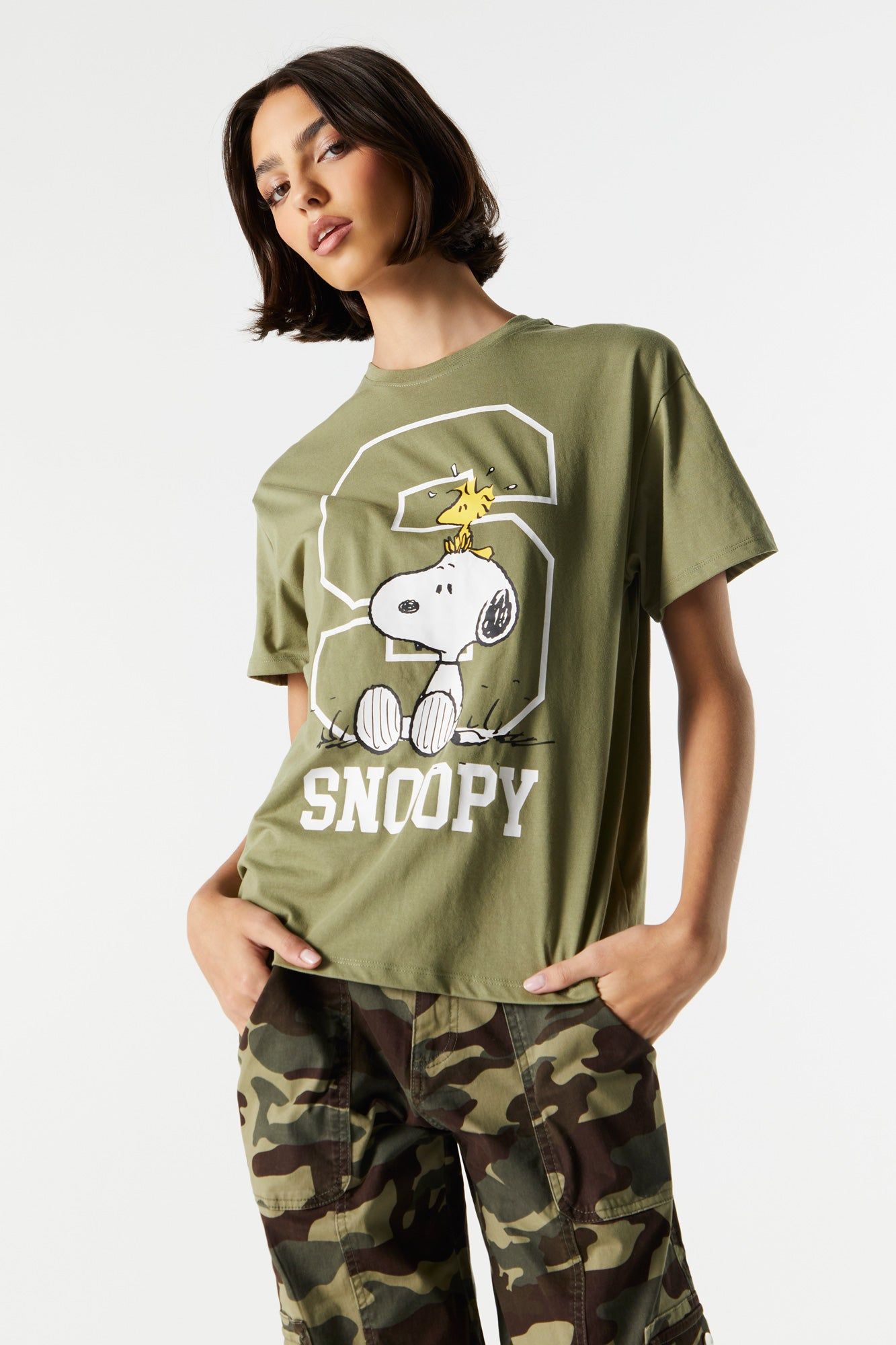 Snoopy Graphic Boyfriend T-Shirt sold by Charlotte Russe