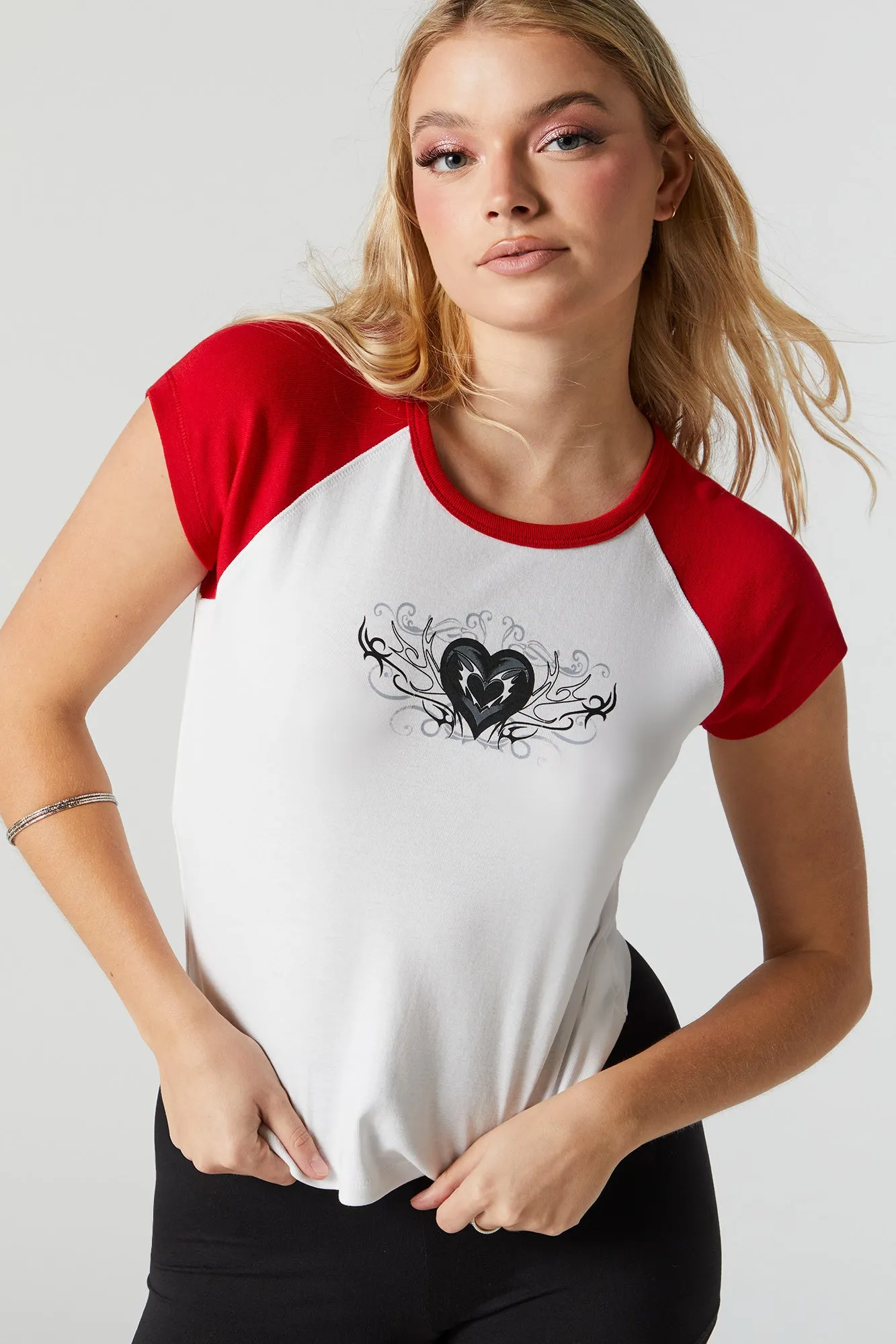 Grunge Heart Graphic Raglan T-Shirt sold by Charlotte Russe