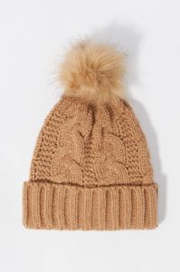Cable Knit Hat with Pom Pom sold by Charlotte Russe