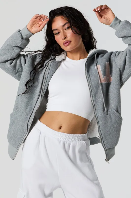 LA Chenille Embroidered Zip-Up Hoodie sold by Charlotte Russe