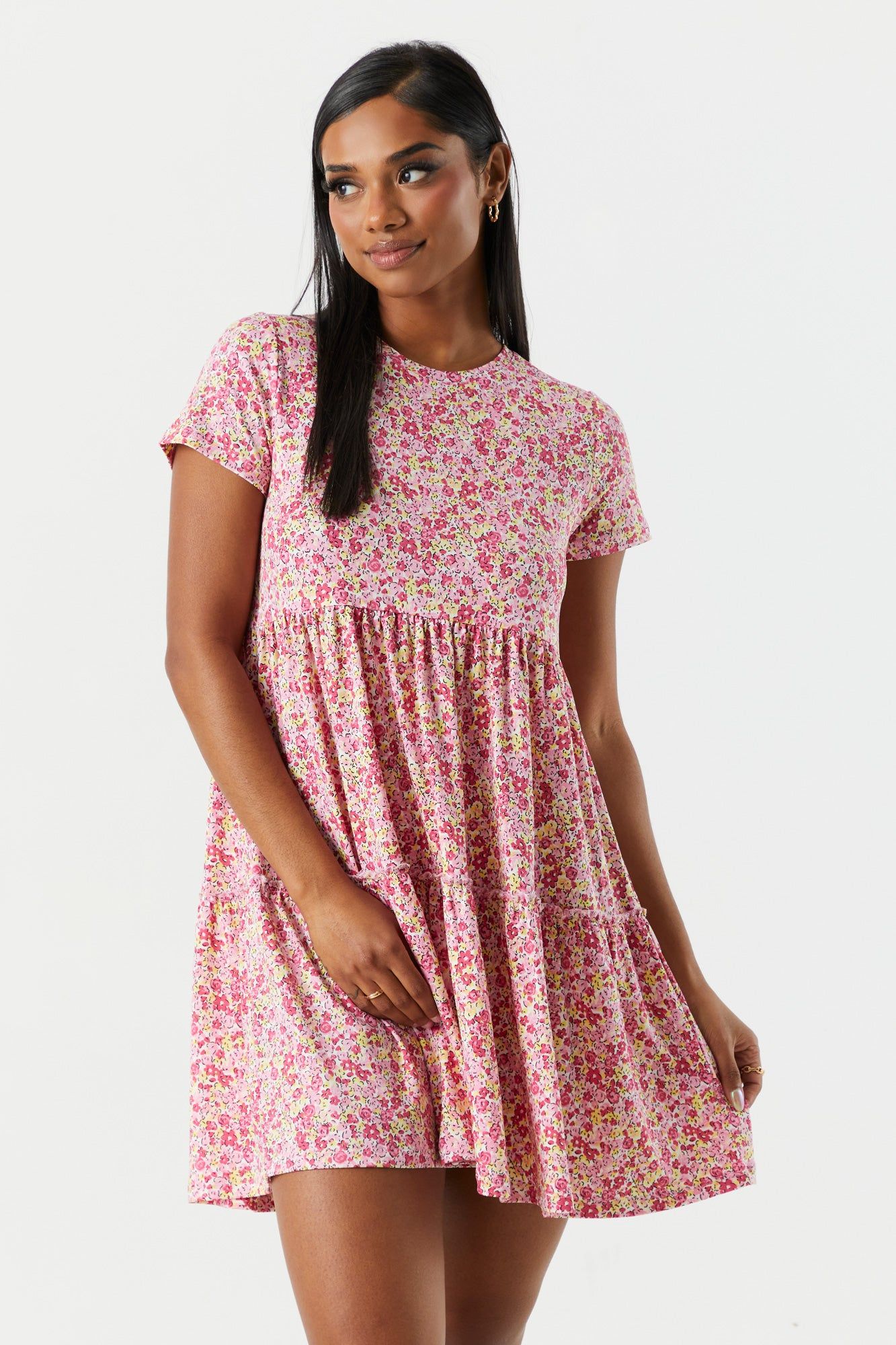 Red Floral Tiered Babydoll Dress sold by Charlotte Russe