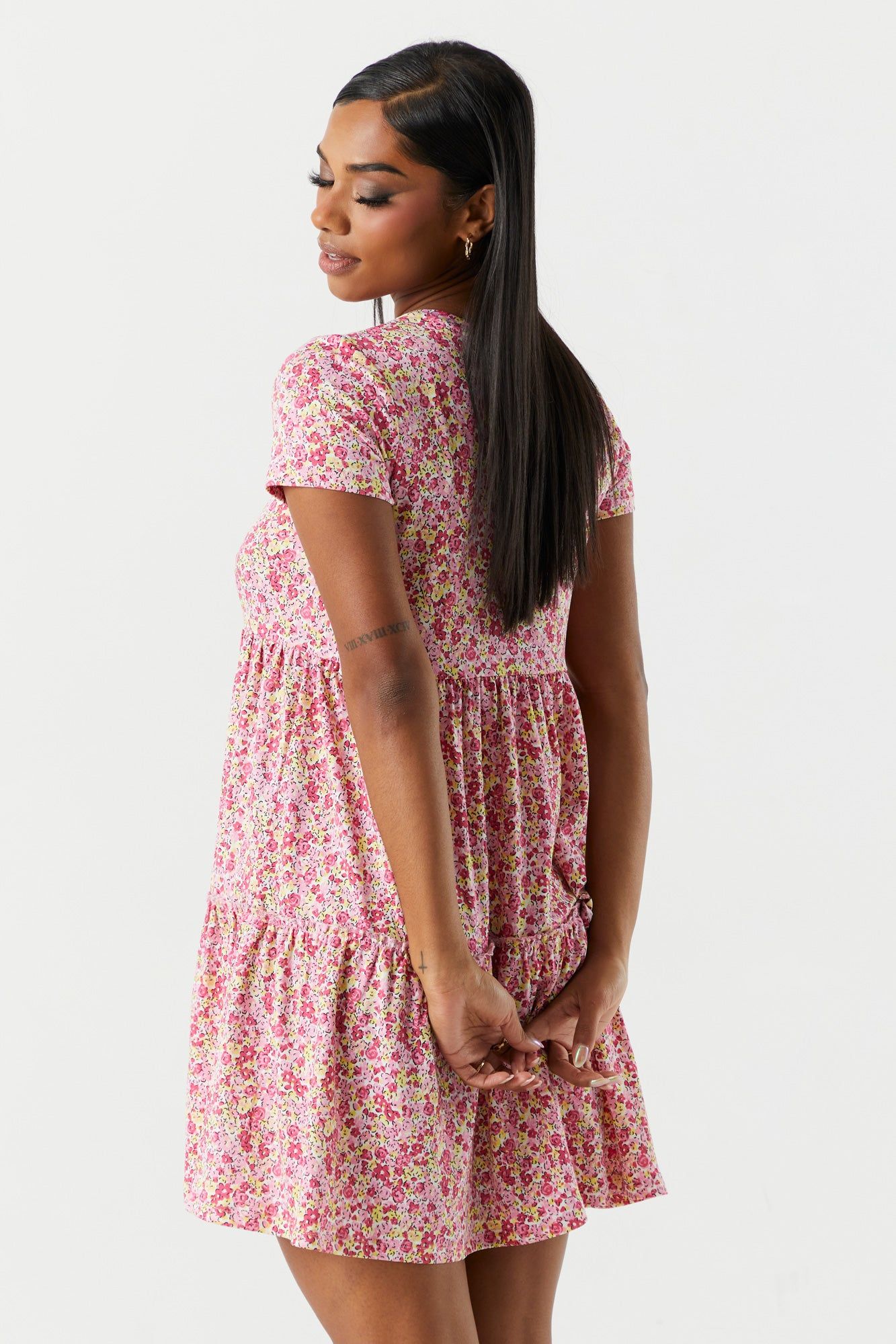 Red Floral Tiered Babydoll Dress sold by Charlotte Russe product image thumbnail 2