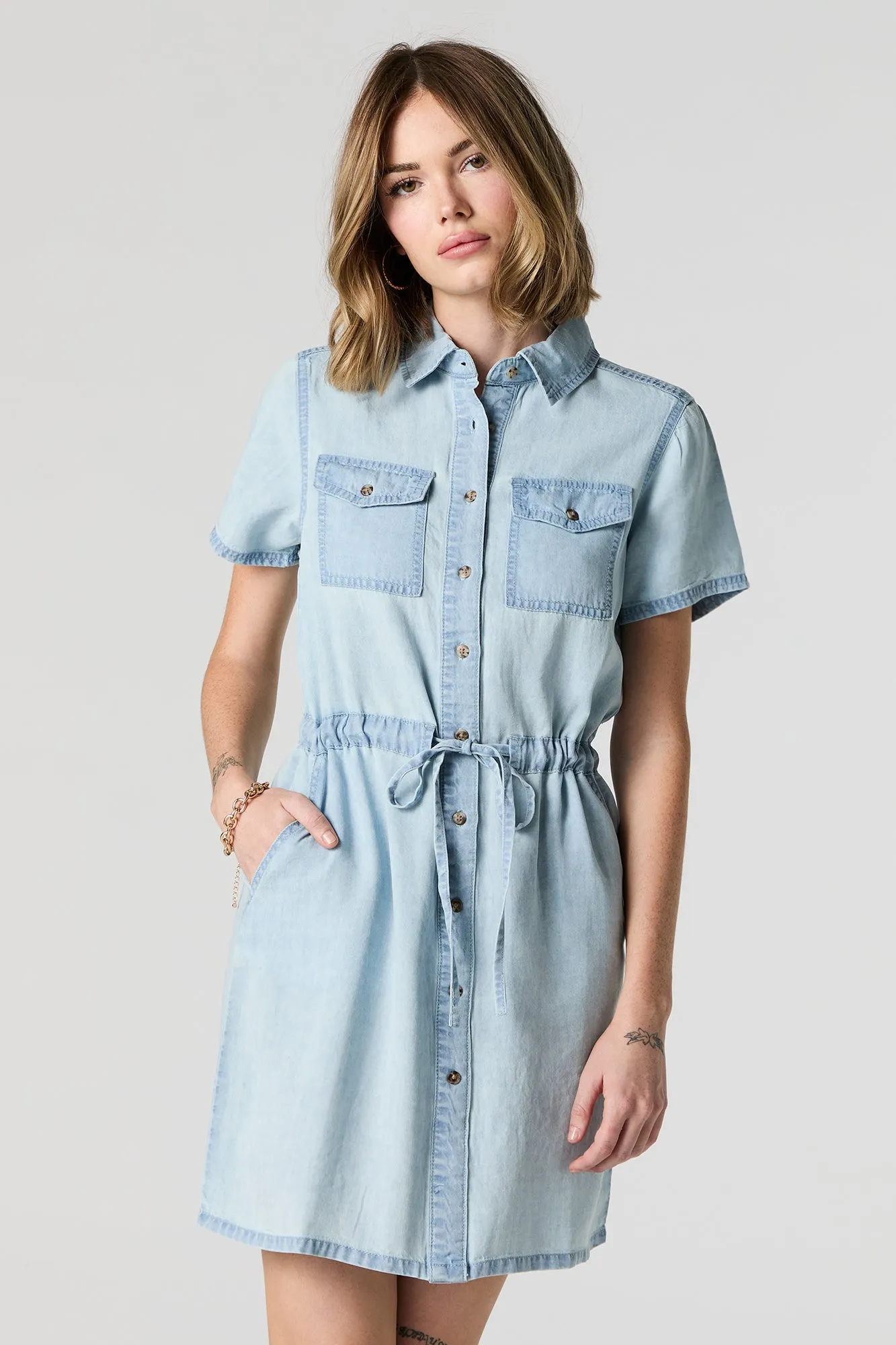 Button-Up Self Tie T-Shirt Dress sold by Charlotte Russe