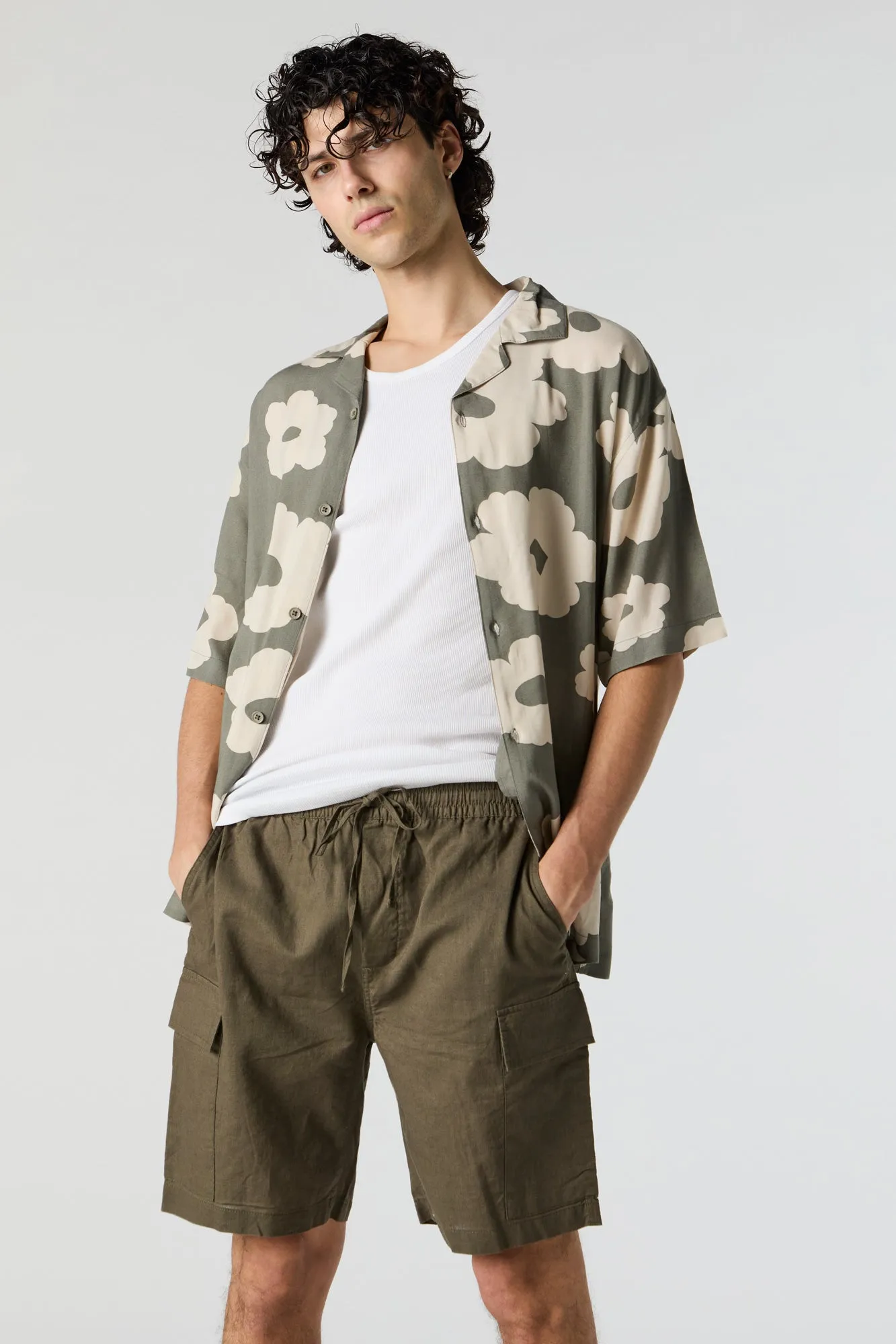 Linen Drawstring Cargo Short sold by Charlotte Russe product image thumbnail 4