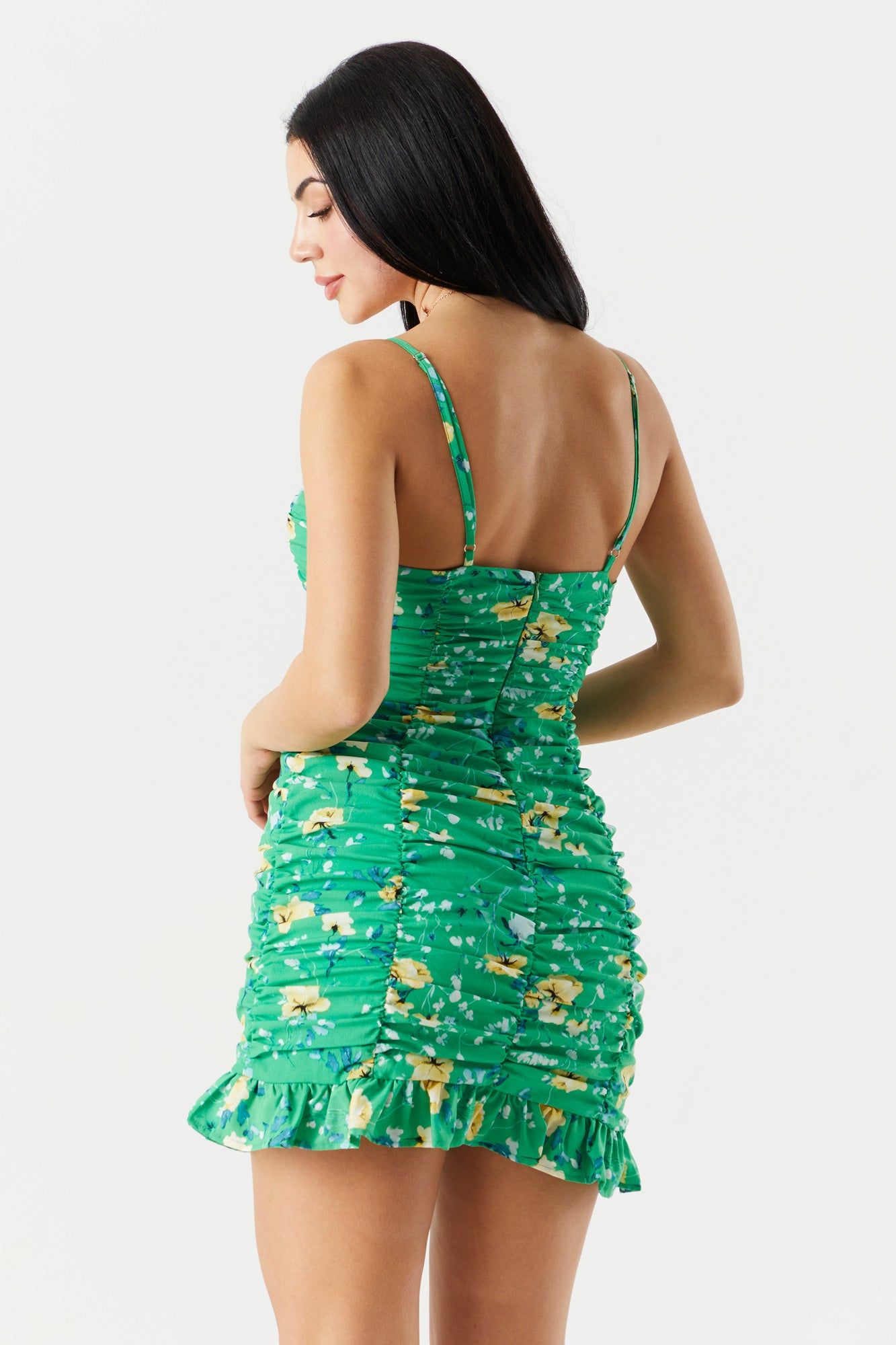 Green Floral Sweetheart Ruched Mini Dress sold by Charlotte Russe product image thumbnail 2