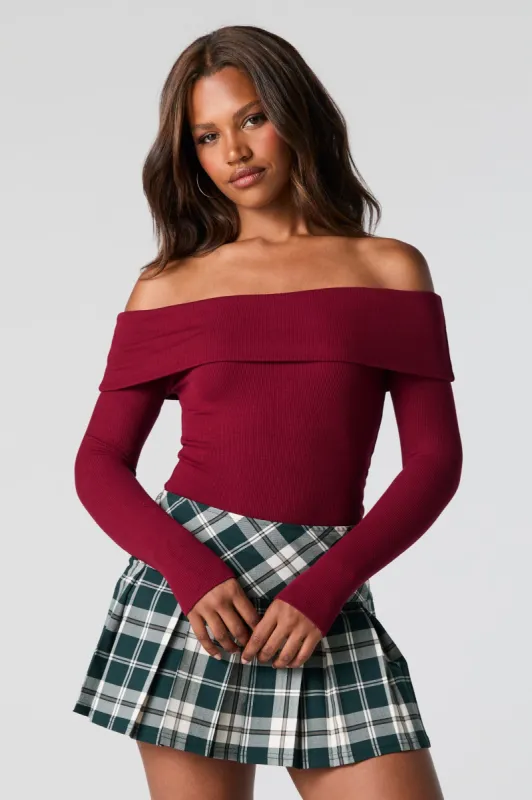 Ribbed Off Shoulder Long Sleeve Bodysuit sold by Charlotte Russe