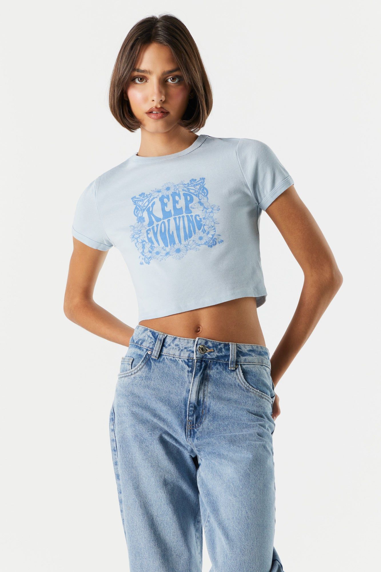Keep Evolving Graphic Baby Tee sold by Charlotte Russe