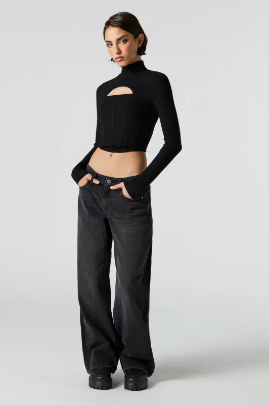 Black Wide Leg Low Rise Skater Jean sold by Charlotte Russe