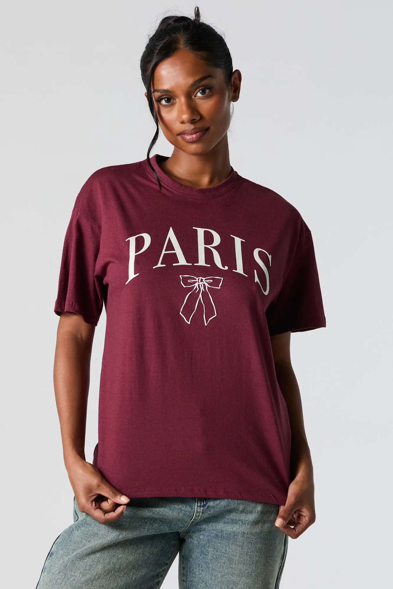 Paris Bow Graphic Boyfriend T-Shirt sold by Charlotte Russe