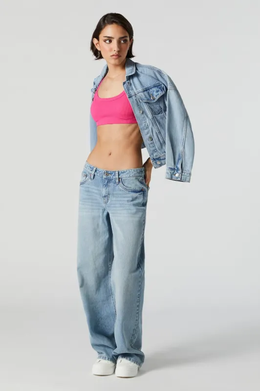Medium Blue Wash Low Rise Wide Leg Skater Jean sold by Charlotte Russe