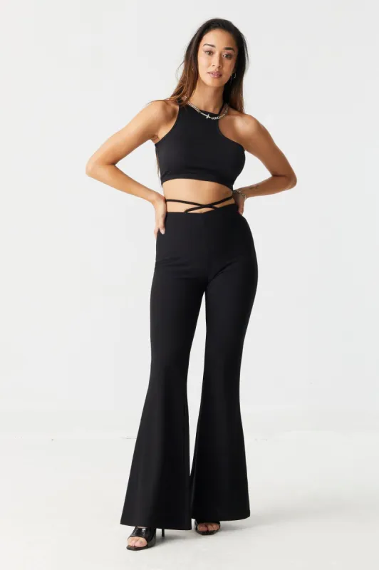 Ribbed Cross Front Self-Tie Waist Flare Pant sold by Charlotte Russe