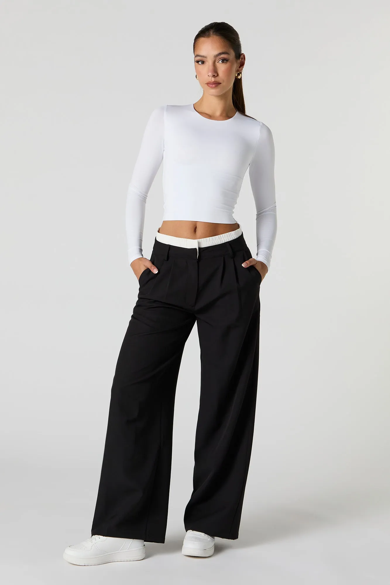 Contrast Waist Straight Leg Dress Pant sold by Charlotte Russe