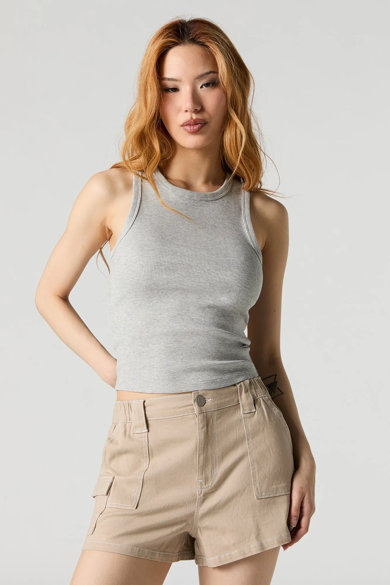 Ribbed High Neck Skimmer Tank sold by Charlotte Russe product image thumbnail 4