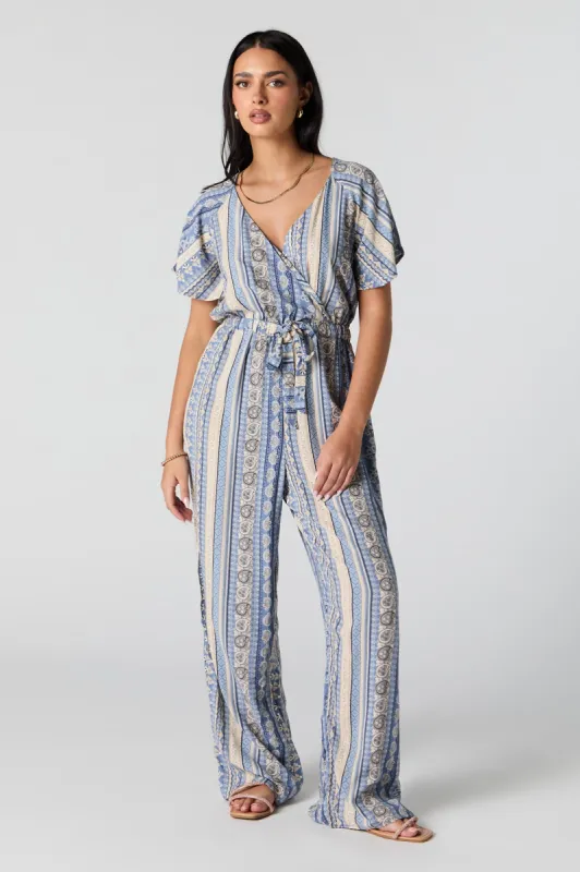 Striped Paisley Print Surplice Belted Jumpsuit sold by Charlotte Russe