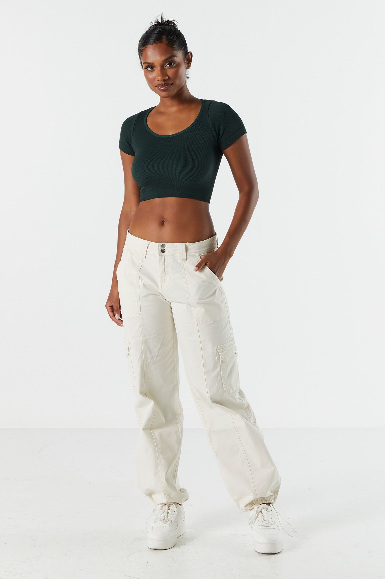 Seamless Ribbed Round Neck Cropped T-Shirt sold by Charlotte Russe product image thumbnail 3