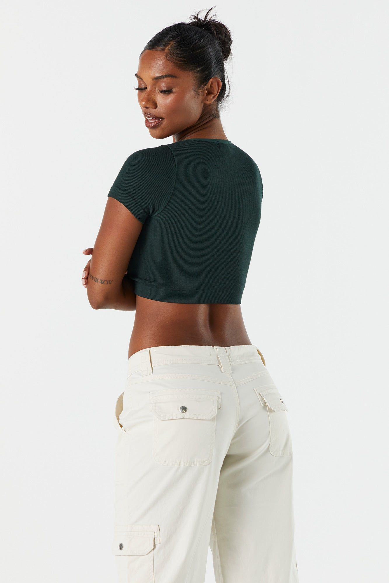 Seamless Ribbed Round Neck Cropped T-Shirt sold by Charlotte Russe product image thumbnail 2