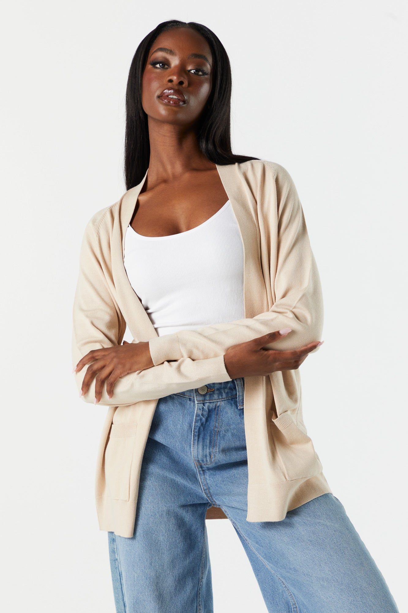Open Front Pocket Knit Cardigan sold by Charlotte Russe