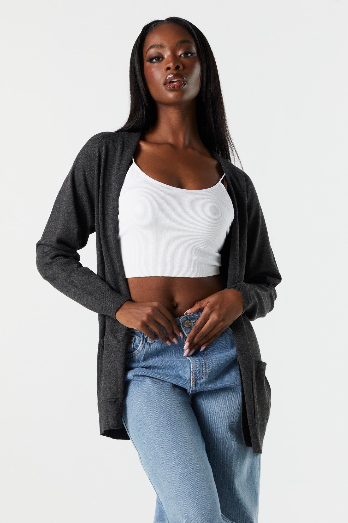 Open Front Pocket Knit Cardigan sold by Charlotte Russe product image thumbnail 4