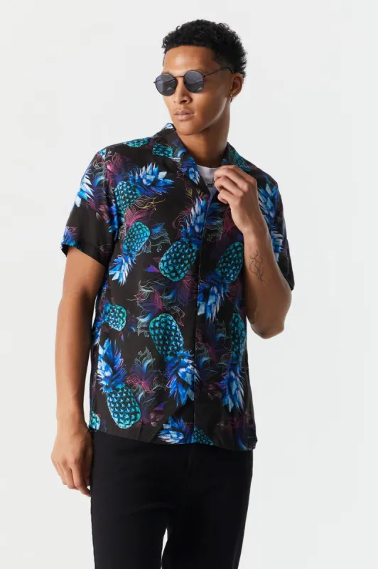 Tropical Floral Print Button-Up Shirt sold by Charlotte Russe