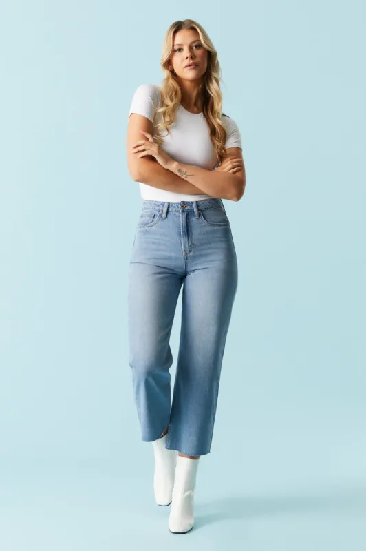 Refuge Medium Wash Crop Wide Leg Jean sold by Charlotte Russe