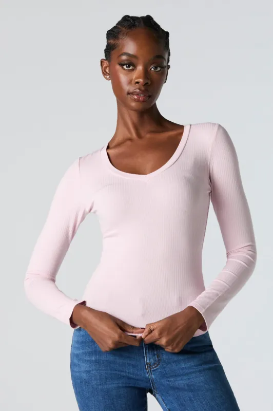 Ribbed V-Neck Long Sleeve Top sold by Charlotte Russe