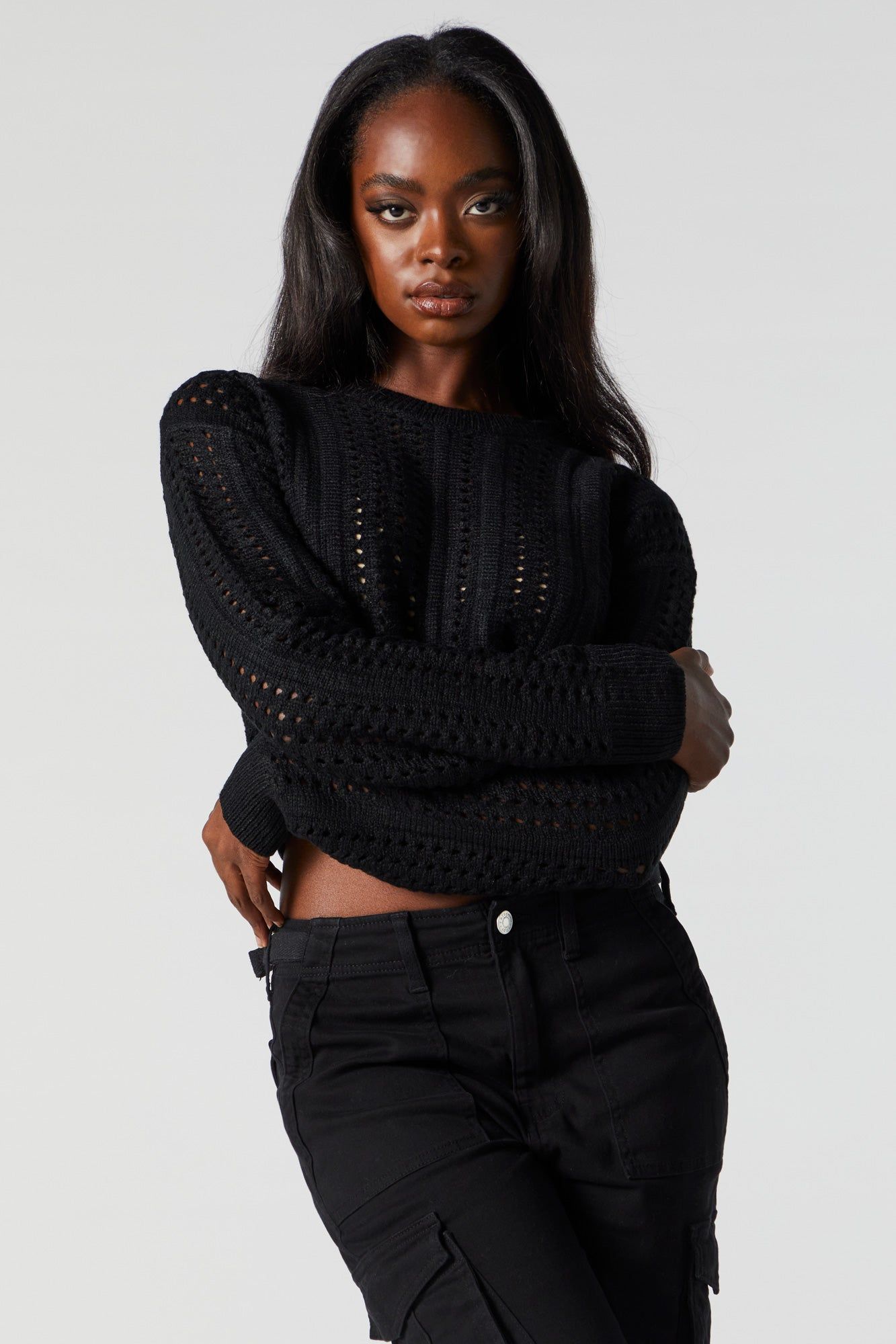 Open Knit Cropped Sweater sold by Charlotte Russe product image thumbnail 2