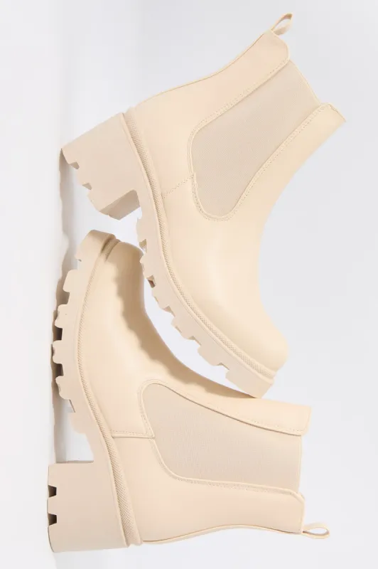 Faux Leather Heeled Gore Boot sold by Charlotte Russe