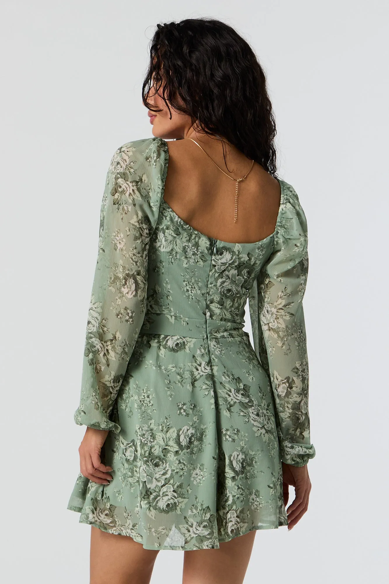 Floral Print Milkmaid Long Sleeve Romper sold by Charlotte Russe product image thumbnail 2