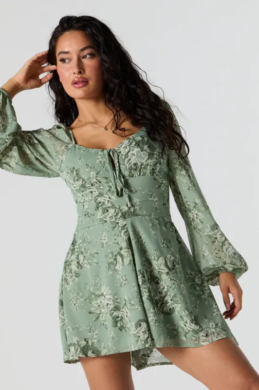 Floral Print Milkmaid Long Sleeve Romper sold by Charlotte Russe