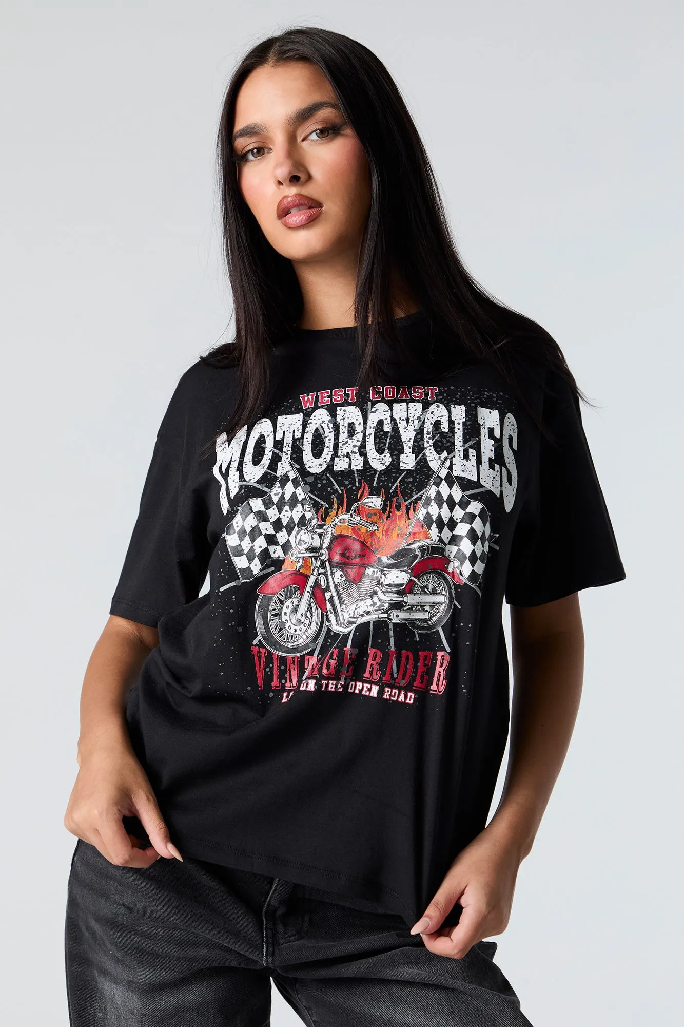 West Coast Motorcycles Graphic Boyfriend T-Shirt sold by Charlotte Russe