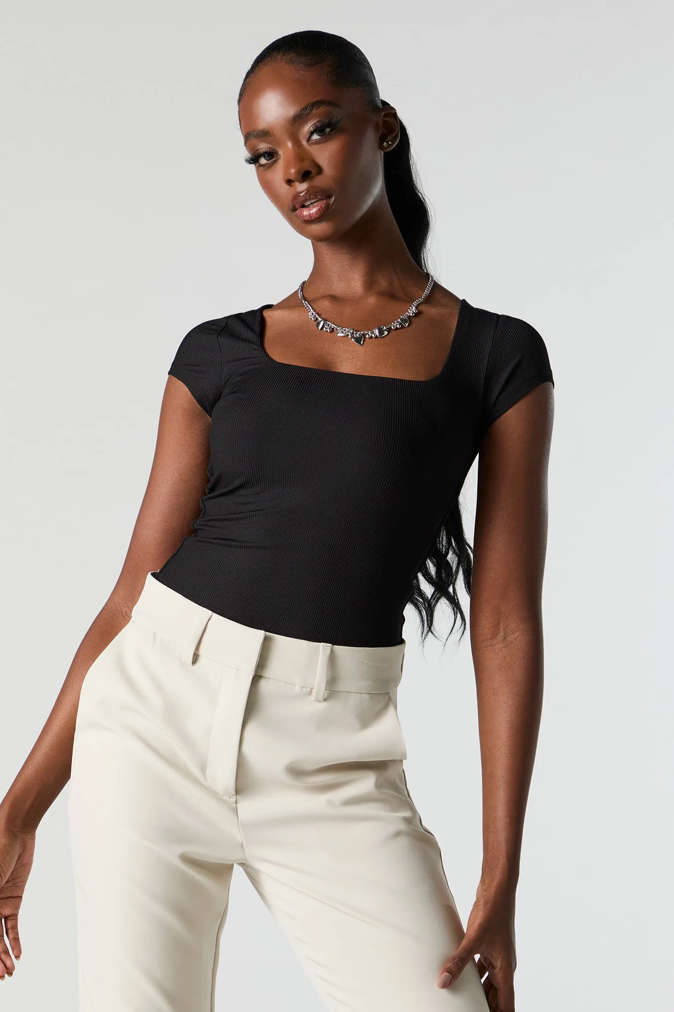 Contour Ribbed Square Neck Bodysuit sold by Charlotte Russe product image thumbnail 5