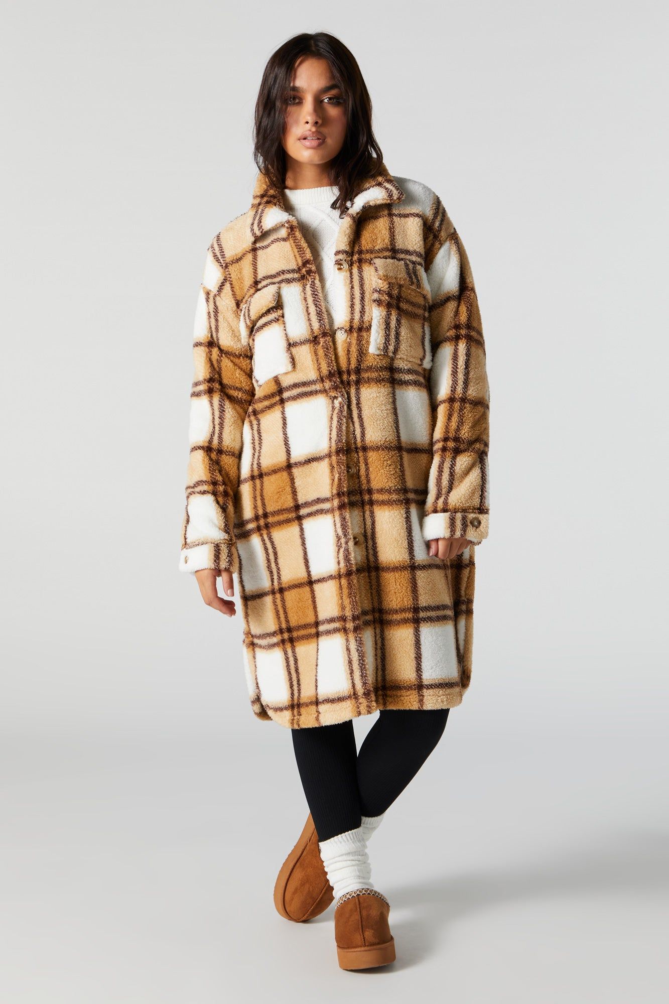 Plaid Sherpa Longline Shacket sold by Charlotte Russe product image thumbnail 5