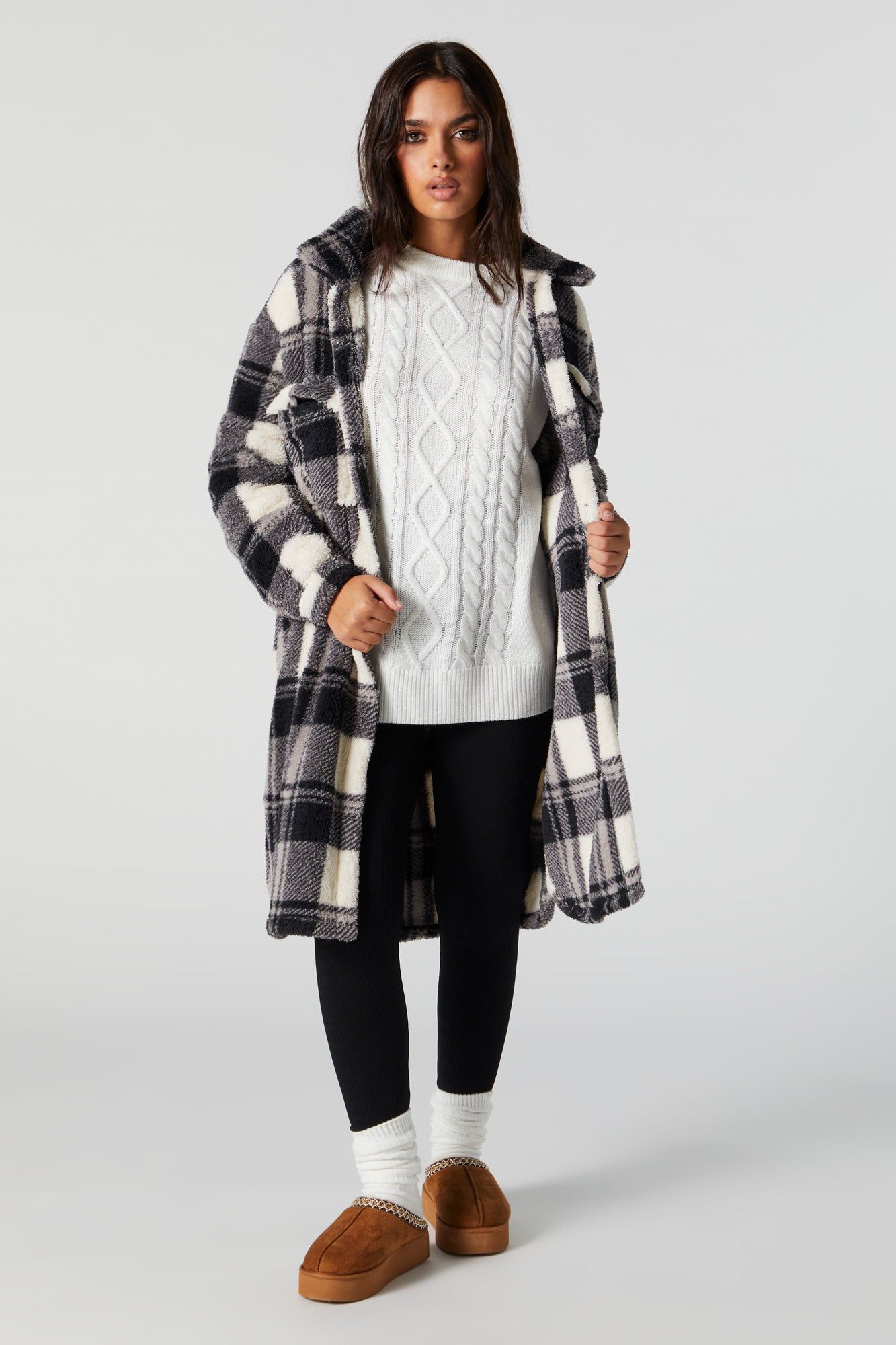 Plaid Sherpa Longline Shacket sold by Charlotte Russe product image thumbnail 2