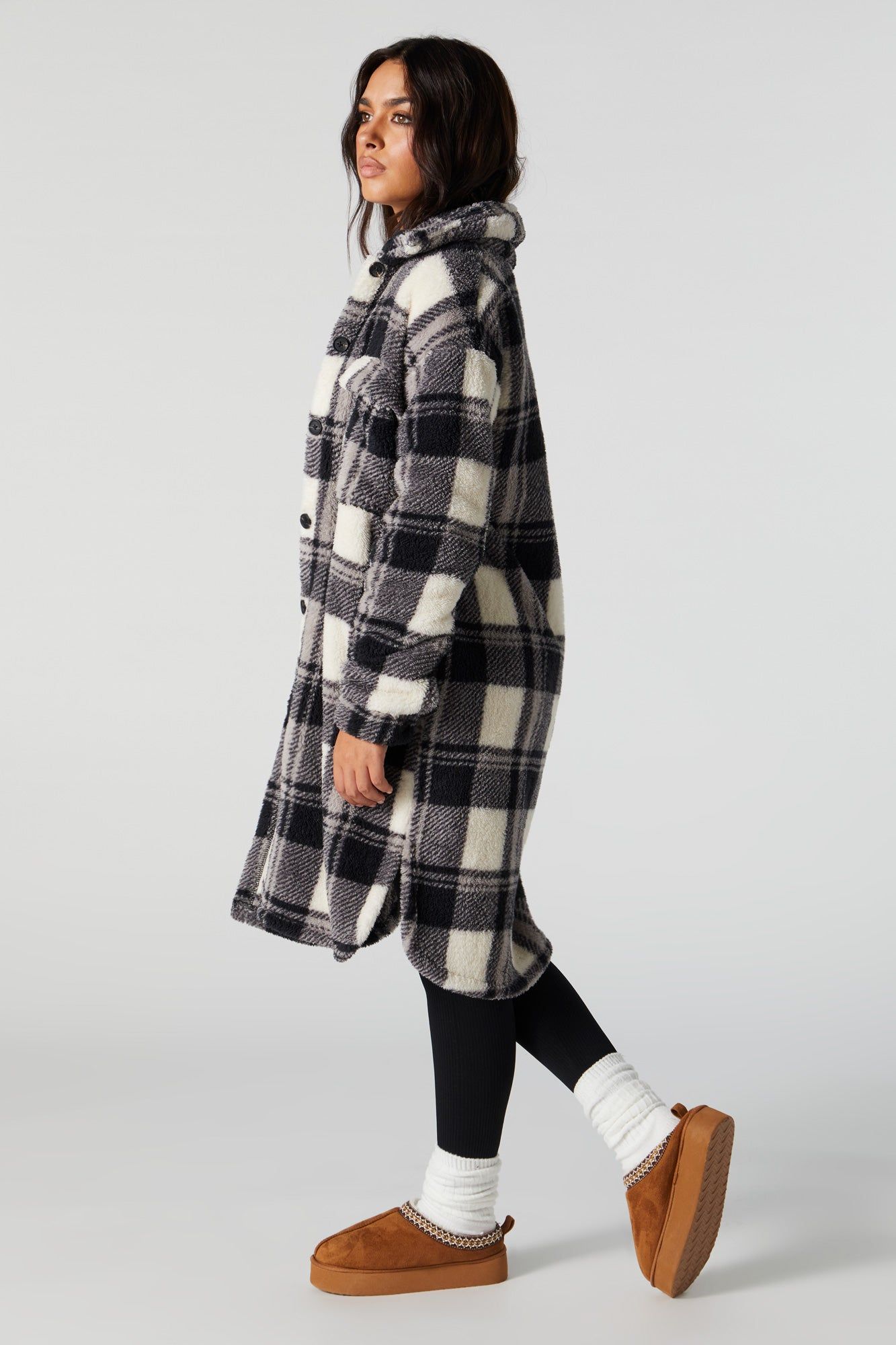Plaid Sherpa Longline Shacket sold by Charlotte Russe product image thumbnail 4