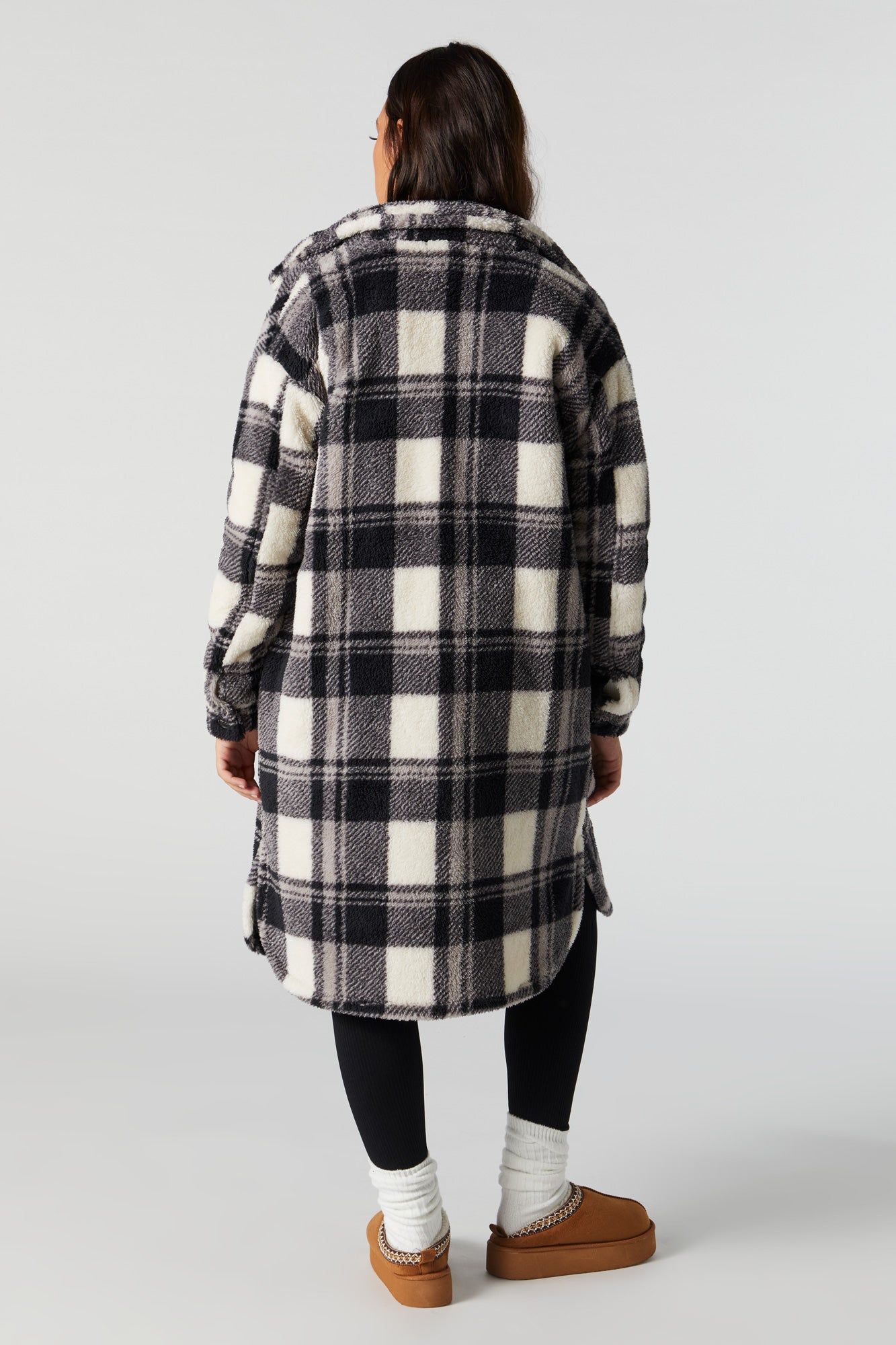 Plaid Sherpa Longline Shacket sold by Charlotte Russe product image thumbnail 3