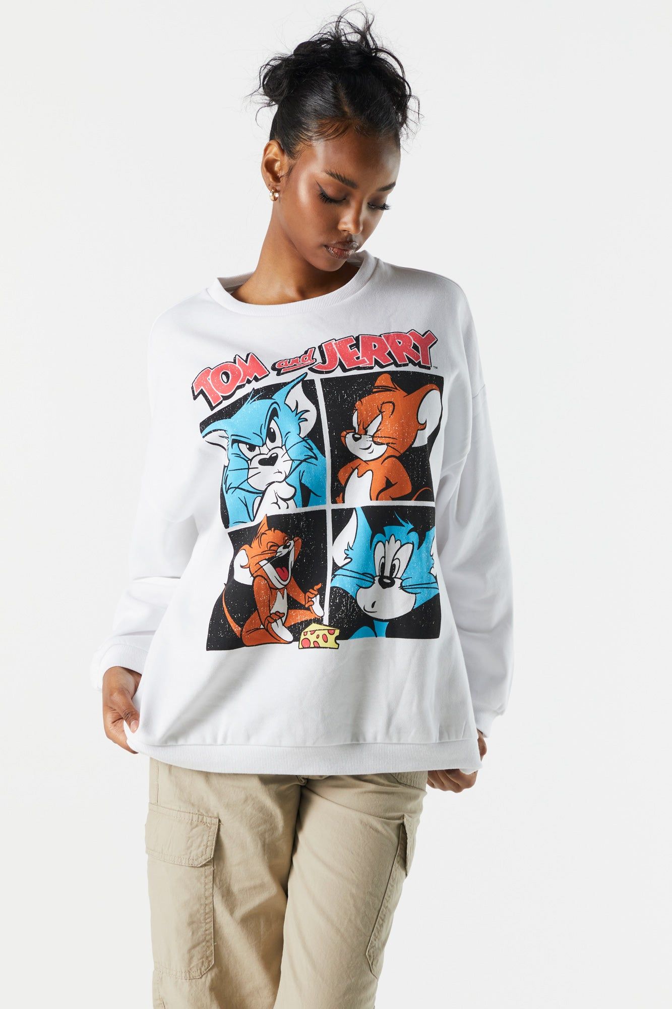 Tom and Jerry Graphic Fleece Sweatshirt sold by Charlotte Russe