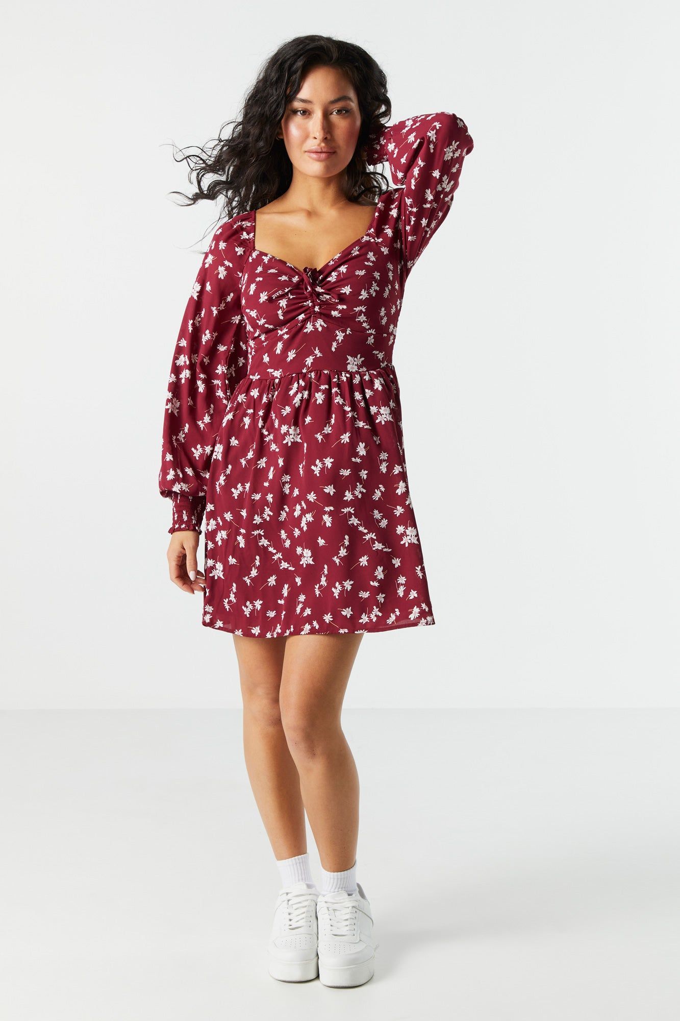Smocked Milkmaid Long Sleeve Dress sold by Charlotte Russe product image thumbnail 3