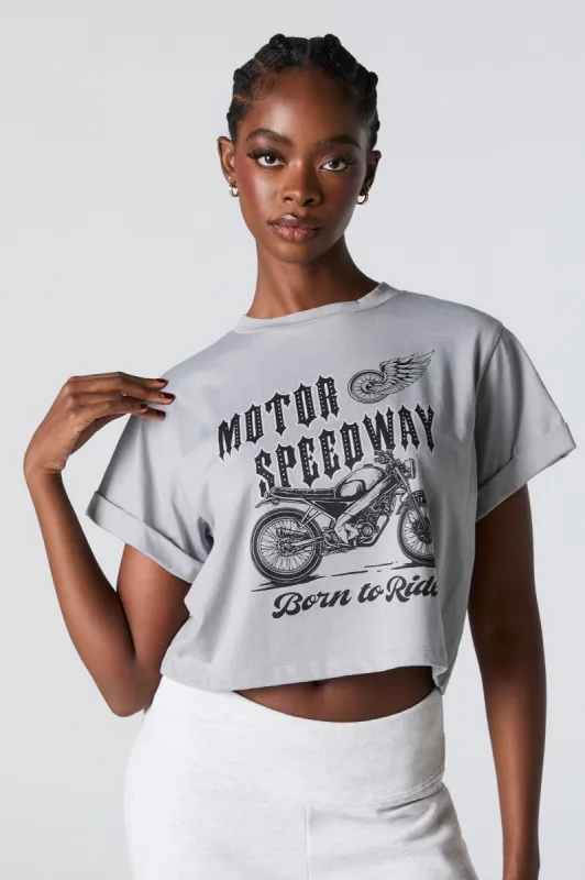 Motor Speedway Graphic Boxy T-Shirt sold by Charlotte Russe